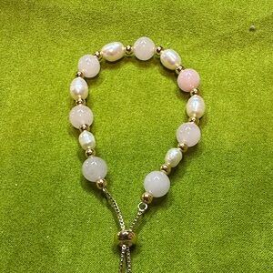 Elegant fresh water Pearl with pink and Gold Beaded Bracelet